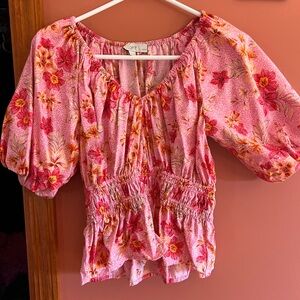 LOFT Pink and Orange Floral Blouse